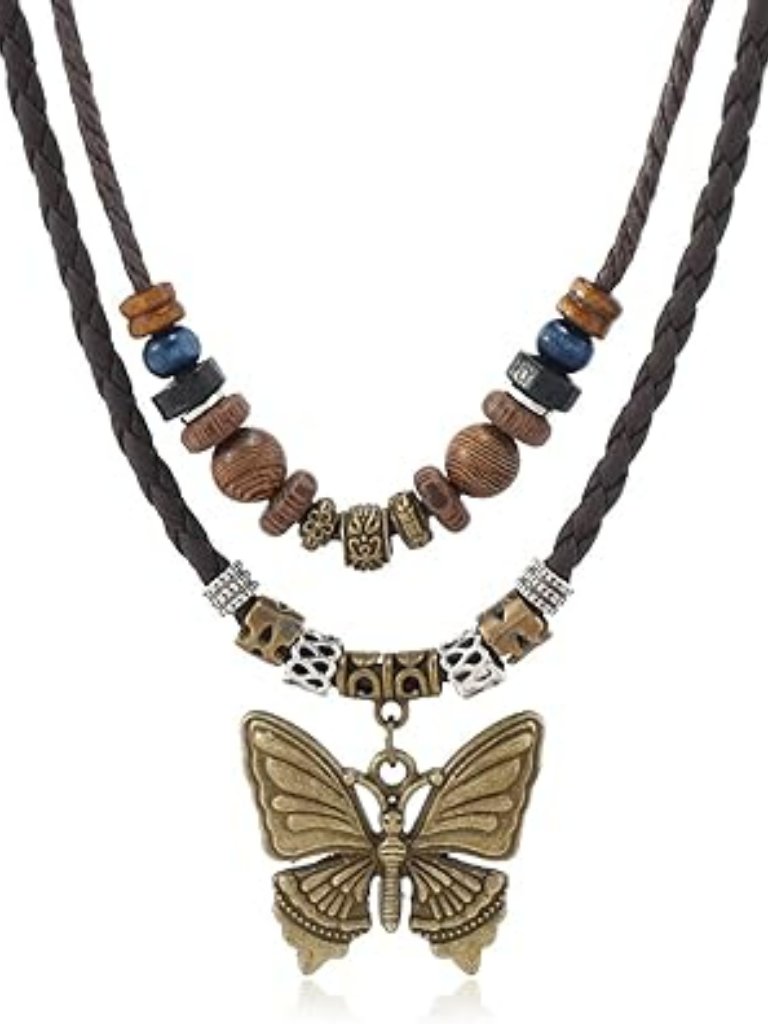 New Bohemian Layered Leather Necklace For Women Gold Butterfly Boho Beaded